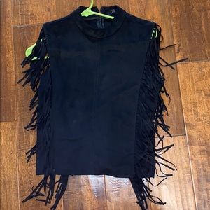 Zara Black Fringe Suede Top Size Small